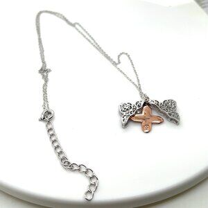 Sterling Silver Clover Necklace with Rose Colored Accent & Tiny Diamond